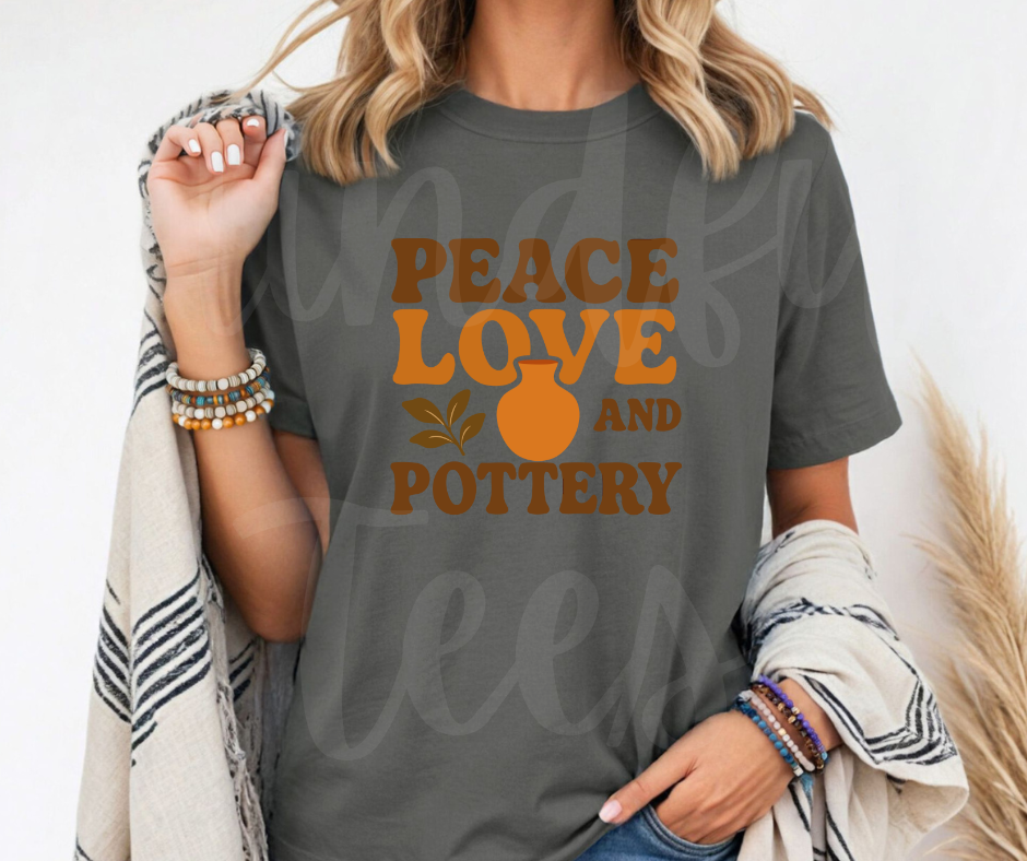 "Peace Love Pottery" Funny Design Pottery Clay Hobby Inspired Unisex heavyweight t-shirt