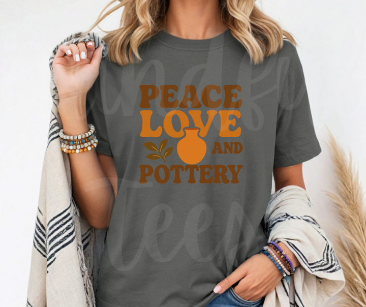 "Peace Love Pottery" Funny Design Pottery Clay Hobby Inspired Unisex heavyweight t-shirt