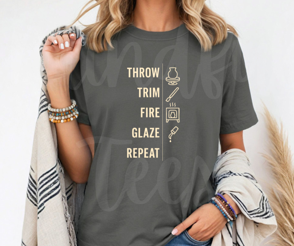 "Throw, Trim, Fire" Funny Design Pottery Clay Hobby Inspired Unisex heavyweight t-shirt