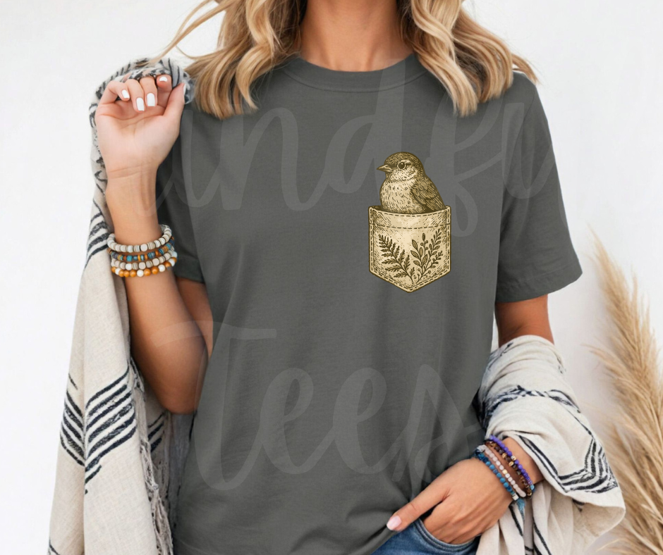 "Pocket Bird" Birdwatching Design Birds and Nature Inspired Unisex heavyweight t-shirt