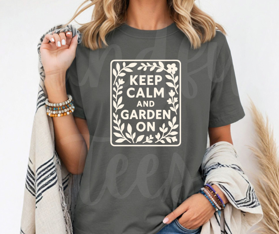 "Keep Calm And Garden On" Funny Plant Lover Tee Design Unisex heavyweight t-shirt