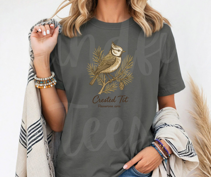 "Crested Tit" Birdwatching Design Birds and Nature Inspired Unisex heavyweight t-shirt