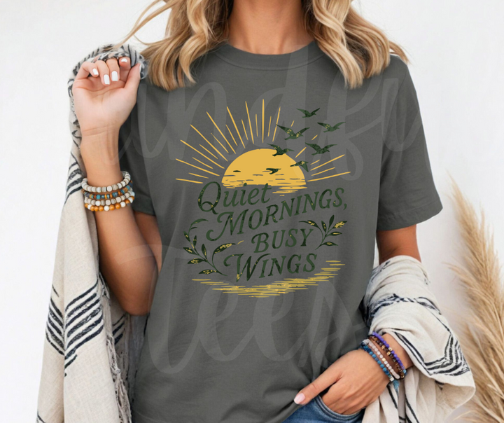 "Quiet Mornings" Birdwatching Design Birds and Nature Inspired Unisex heavyweight t-shirt