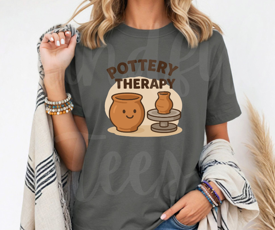 "Pottery Therapy" Funny Design Pottery Clay Hobby Inspired Unisex heavyweight t-shirt