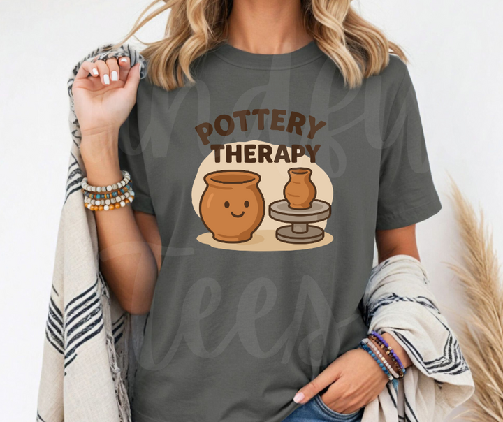 "Pottery Therapy" Funny Design Pottery Clay Hobby Inspired Unisex heavyweight t-shirt