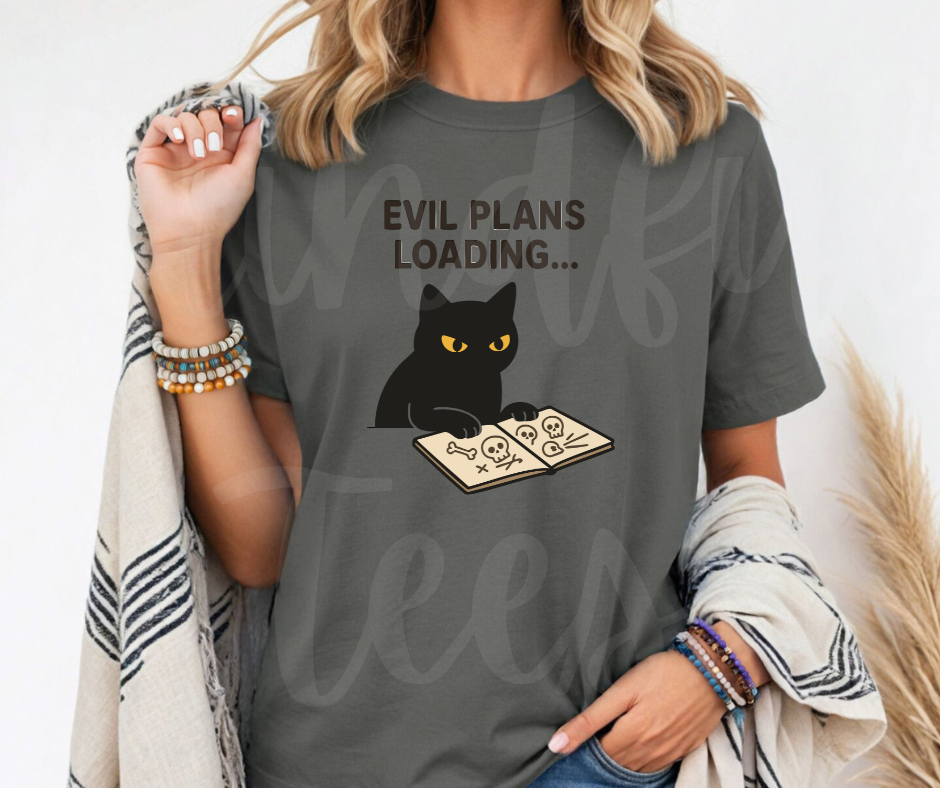 "Evil Plans Loading" Sarcastic Cat Design Unisex heavyweight t-shirt