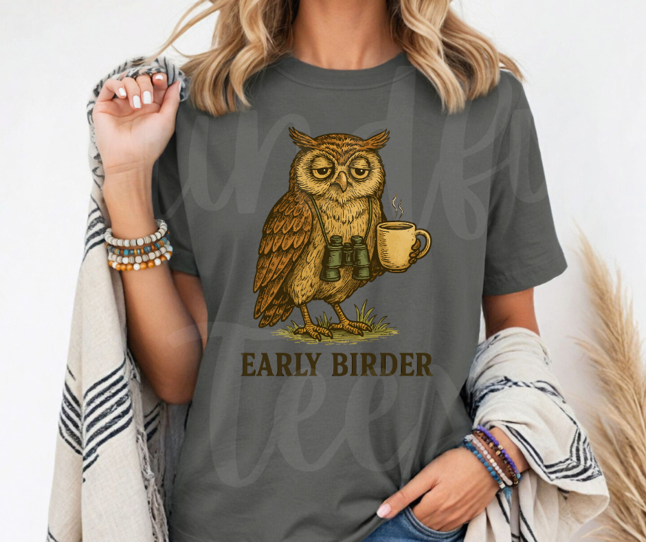 "Early Birder" Birdwatching Design Birds and Nature Inspired Unisex heavyweight t-shirt
