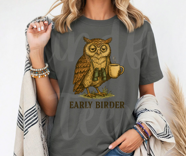 "Early Birder" Birdwatching Design Birds and Nature Inspired Unisex heavyweight t-shirt