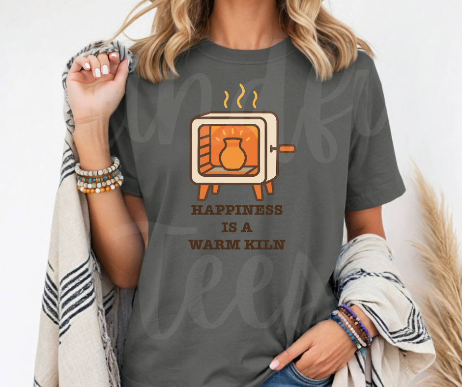 "Happiness is a Warm Kiln" Funny Design Pottery Clay Hobby Inspired Unisex heavyweight t-shirt