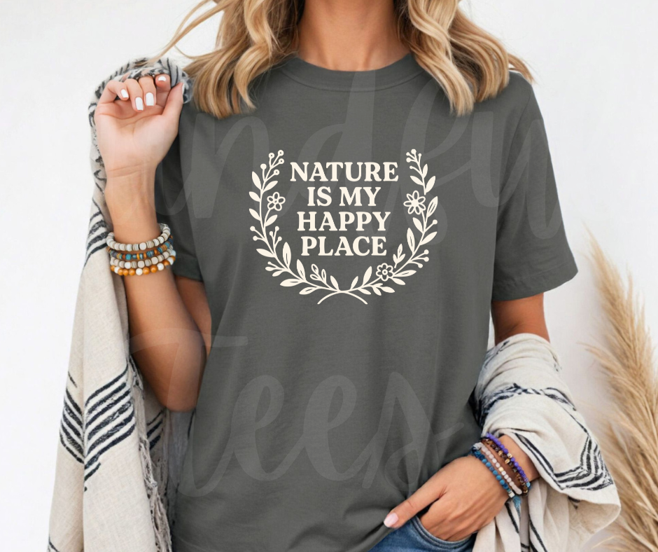 "Nature Is My Happy Place" Funny Plant Lover Tee Design Unisex heavyweight t-shirt