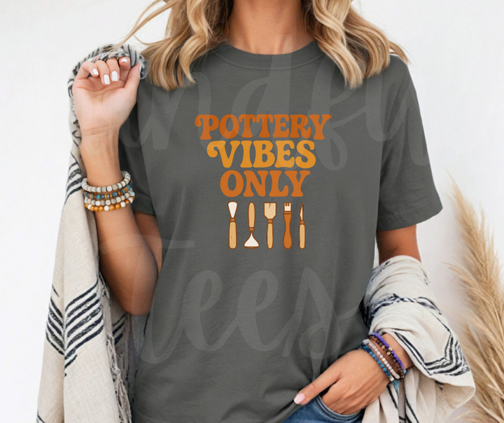 "Pottery Vibes Only" Funny Design Pottery Clay Hobby Inspired Unisex heavyweight t-shirt