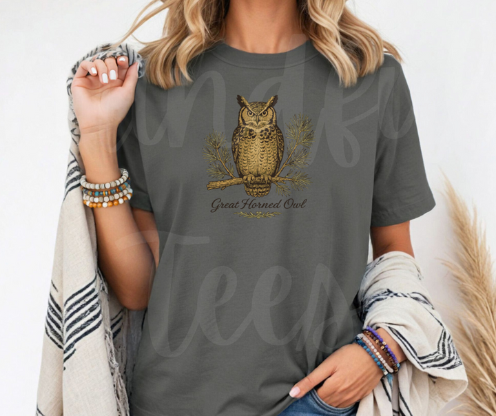 "Great Horned Owl" Birdwatching Design Birds and Nature Inspired Unisex heavyweight t-shirt