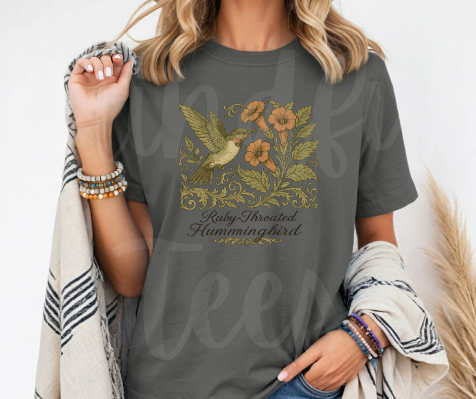 "Ruby-Throated Hummingbird" Birdwatching Design Birds and Nature Inspired Unisex heavyweight t-shirt