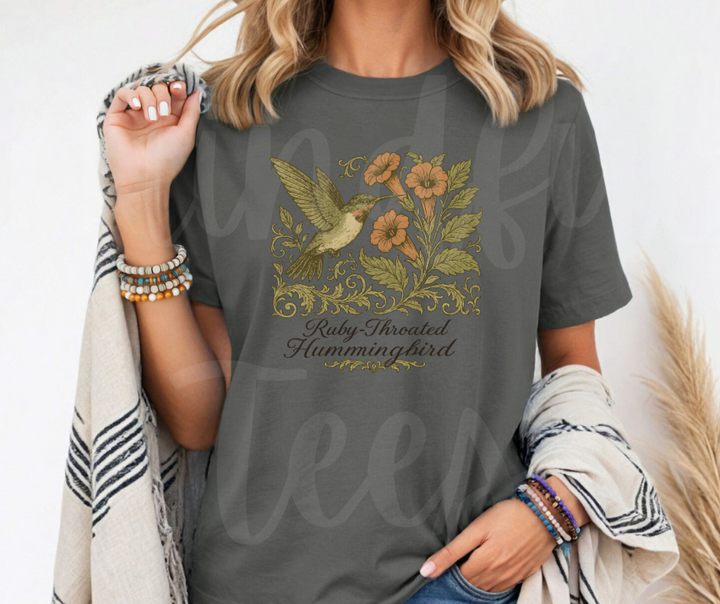 "Ruby-Throated Hummingbird" Birdwatching Design Birds and Nature Inspired Unisex heavyweight t-shirt