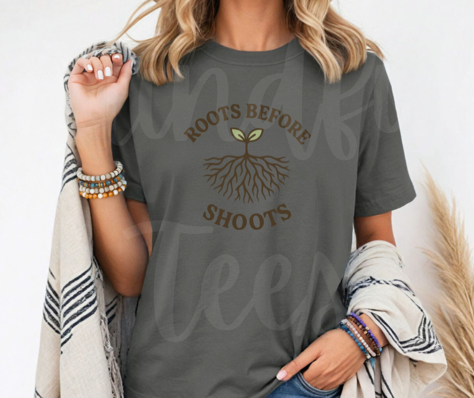 "Roots Before Shoots" Funny Plant Lover Tee Design Unisex heavyweight t-shirt