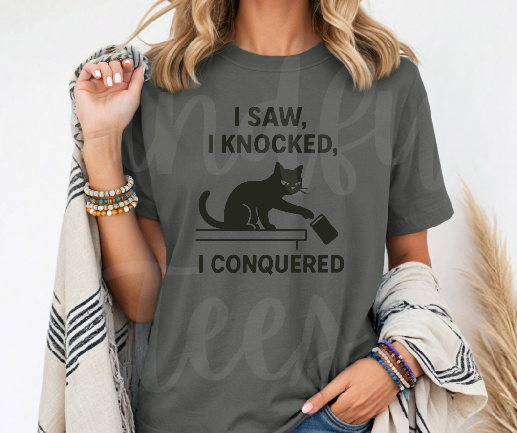 "I Saw I Knocked" Sarcastic Cat Design Unisex heavyweight t-shirt