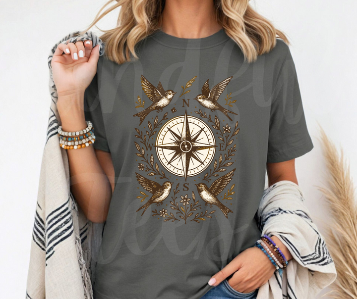 "The Compass" Birdwatching Design Birds and Nature Inspired Unisex heavyweight t-shirt