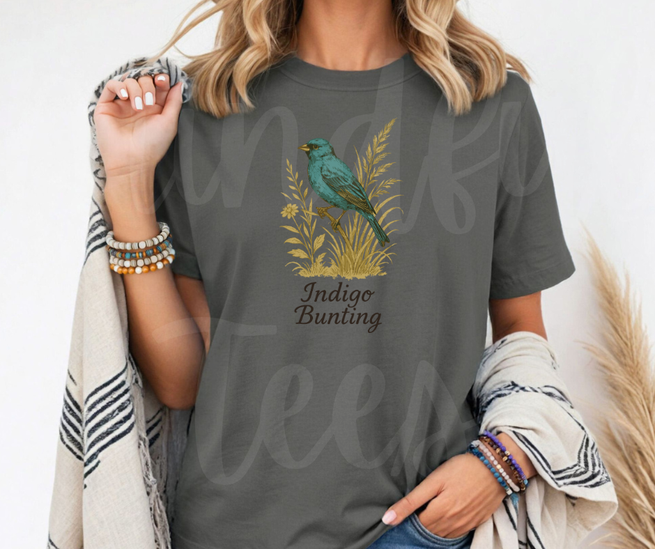 "Indigo Bunting" Birdwatching Design Birds and Nature Inspired Unisex heavyweight t-shirt