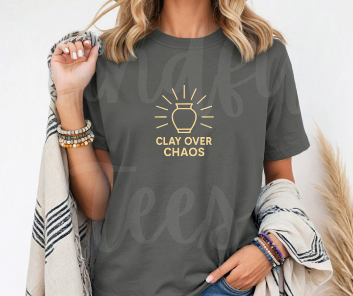 "Clay Over Chaos" Funny Design Pottery Clay Hobby Inspired Unisex heavyweight t-shirt