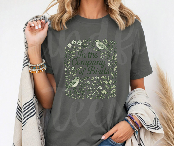 "In The Company of Birds" Birdwatching Design Birds and Nature Inspired Unisex heavyweight t-shirt