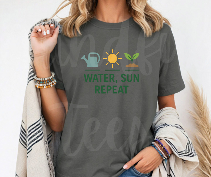 "Water, Sun Repeat" Funny Plant Lover Tee Design Unisex heavyweight t-shirt