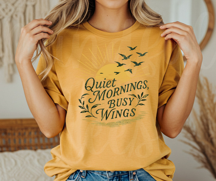 "Quiet Mornings" Birdwatching Design Birds and Nature Inspired Unisex heavyweight t-shirt
