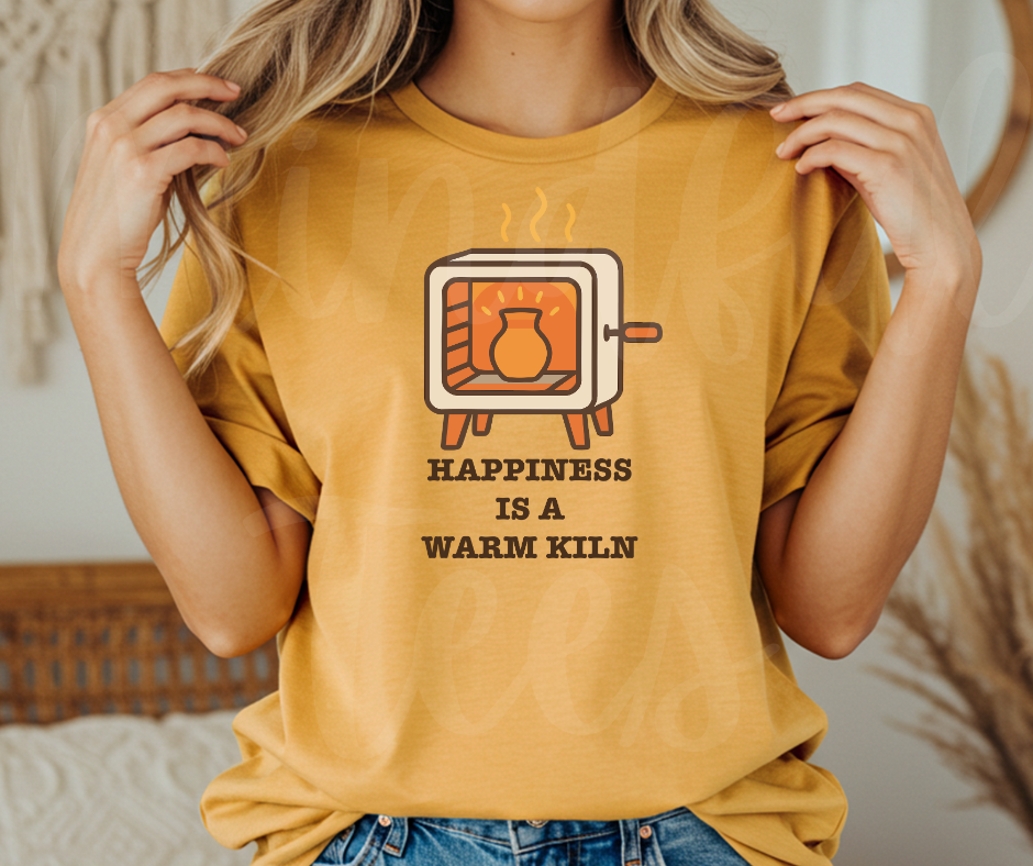 "Happiness is a Warm Kiln" Funny Design Pottery Clay Hobby Inspired Unisex heavyweight t-shirt