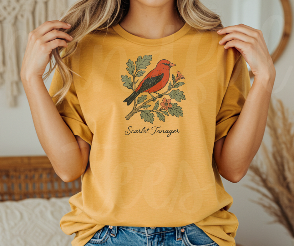 "Scarlet Tanager" Birdwatching Design Birds and Nature Inspired Unisex heavyweight t-shirt