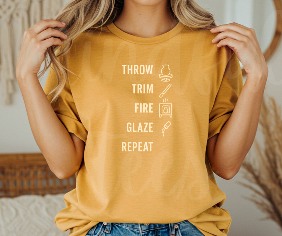"Throw, Trim, Fire" Funny Design Pottery Clay Hobby Inspired Unisex heavyweight t-shirt