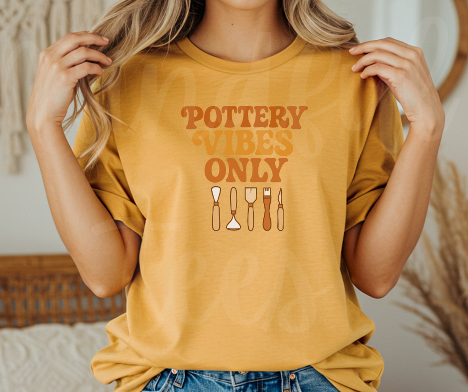 "Pottery Vibes Only" Funny Design Pottery Clay Hobby Inspired Unisex heavyweight t-shirt