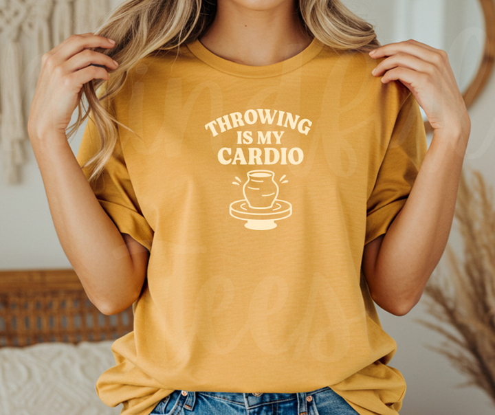 "Throwing is My Cardio" Funny Design Pottery Clay Hobby Inspired Unisex heavyweight t-shirt