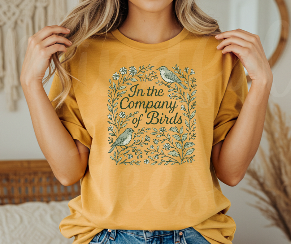 "In The Company of Birds" Birdwatching Design Birds and Nature Inspired Unisex heavyweight t-shirt