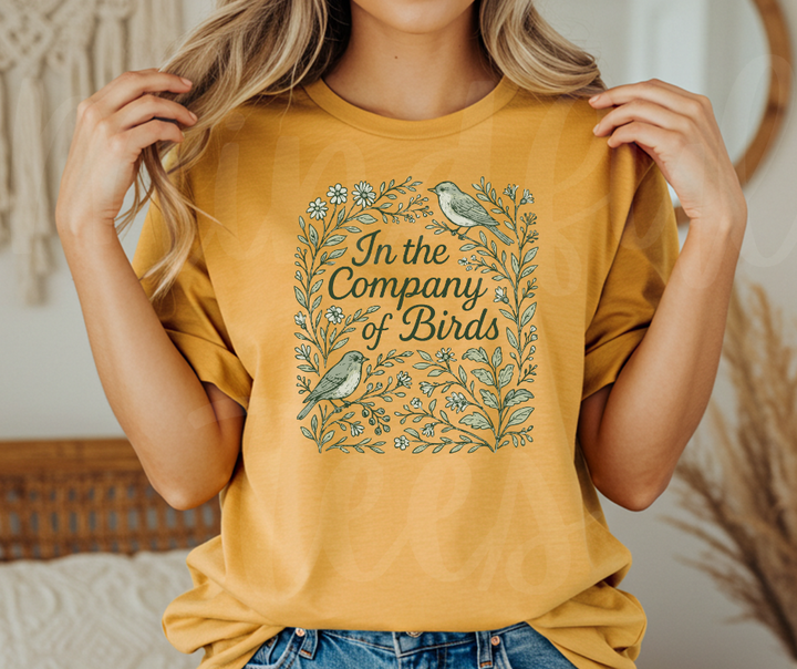 "In The Company of Birds" Birdwatching Design Birds and Nature Inspired Unisex heavyweight t-shirt