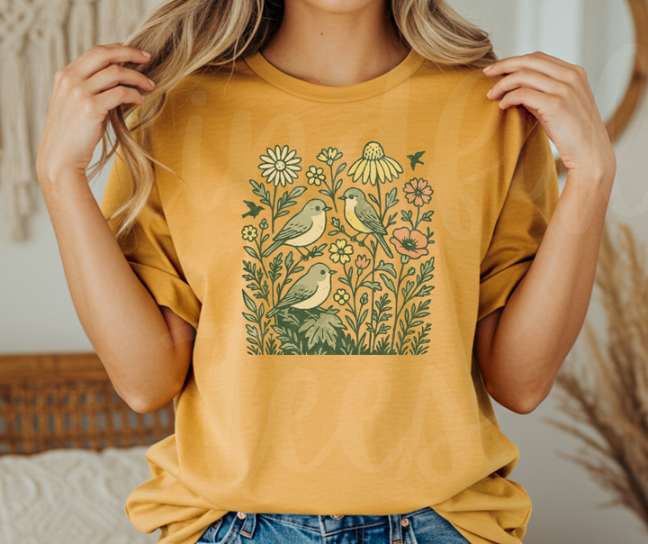 "Birds & Flowers" Birdwatching Design Birds and Nature Inspired Unisex heavyweight t-shirt