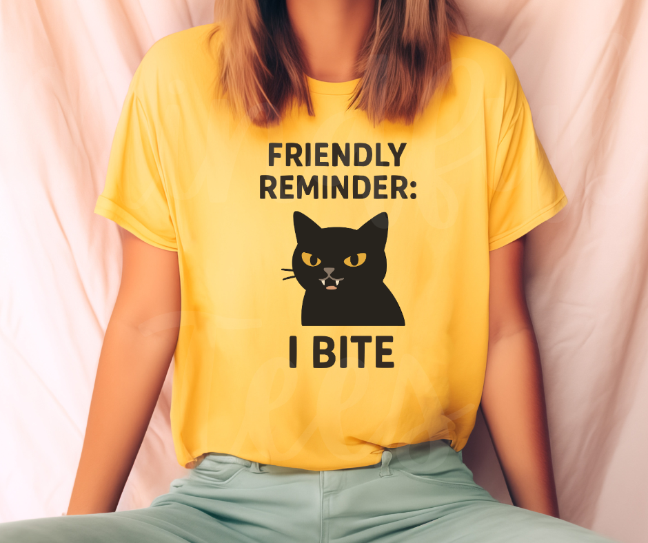 "I Bite" Sarcastic Cat Design Unisex heavyweight t-shirt