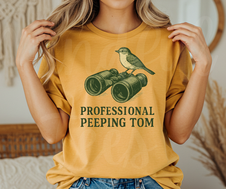 "Peeping Tom" Birdwatching Design Birds and Nature Inspired Unisex heavyweight t-shirt
