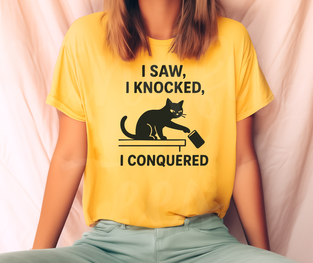 "I Saw I Knocked" Sarcastic Cat Design Unisex heavyweight t-shirt