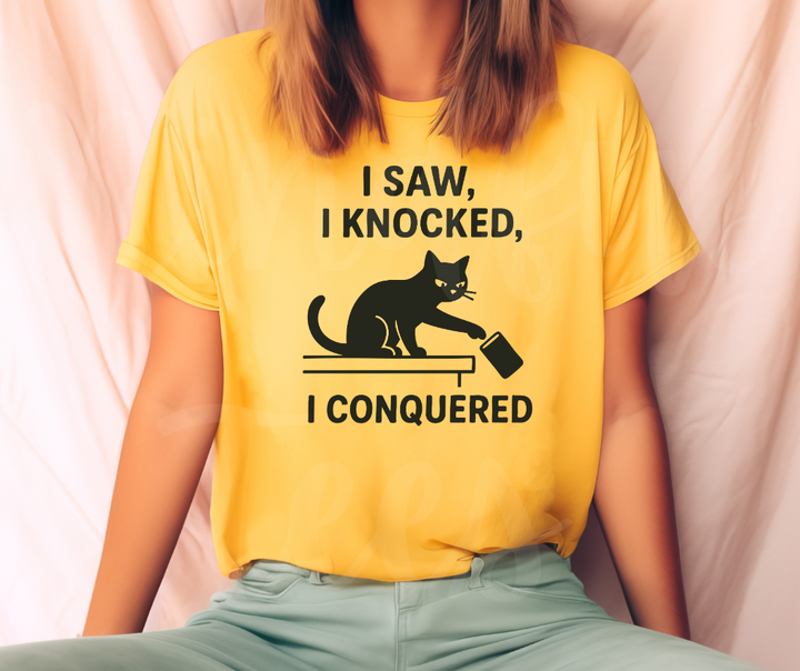"I Saw I Knocked" Sarcastic Cat Design Unisex heavyweight t-shirt