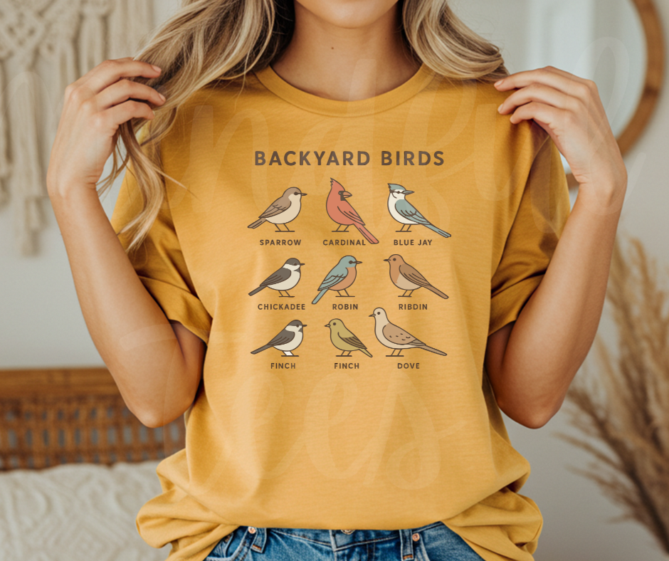 "Backyard Birds" Birdwatching Design Birds and Nature Inspired Unisex heavyweight t-shirt