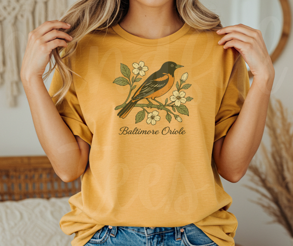 "Baltimore Oriole" Birdwatching Design Birds and Nature Inspired Unisex heavyweight t-shirt