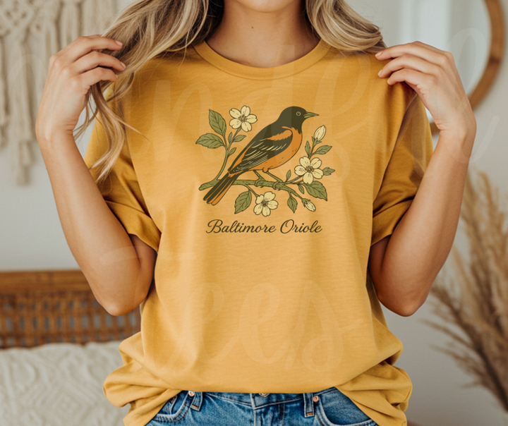 "Baltimore Oriole" Birdwatching Design Birds and Nature Inspired Unisex heavyweight t-shirt