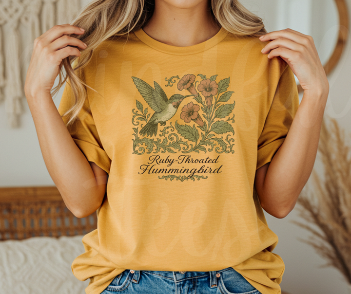 "Ruby-Throated Hummingbird" Birdwatching Design Birds and Nature Inspired Unisex heavyweight t-shirt