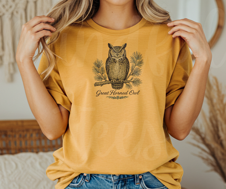 "Great Horned Owl" Birdwatching Design Birds and Nature Inspired Unisex heavyweight t-shirt