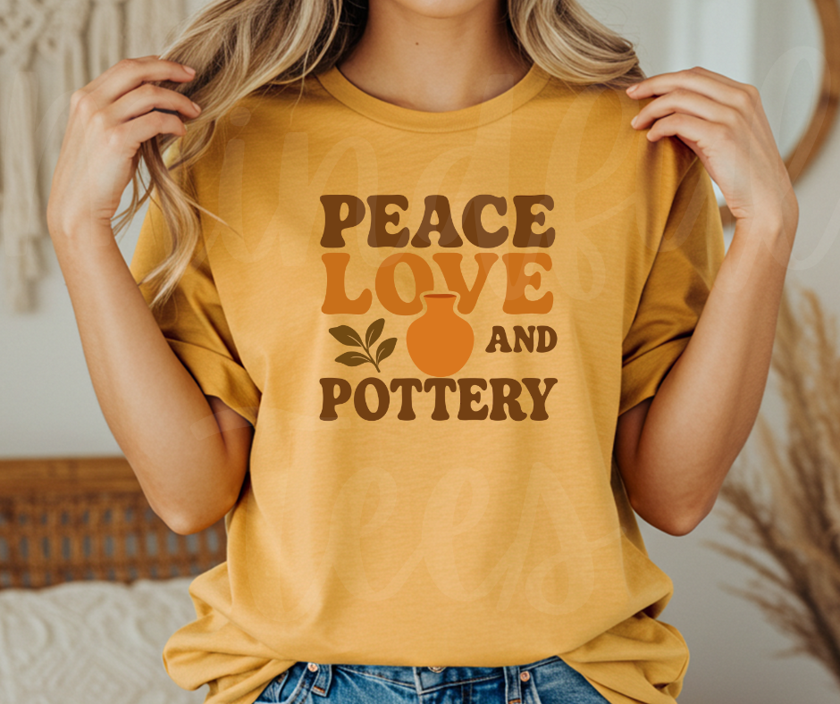 "Peace Love Pottery" Funny Design Pottery Clay Hobby Inspired Unisex heavyweight t-shirt