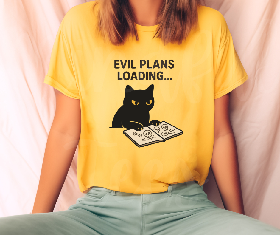 "Evil Plans Loading" Sarcastic Cat Design Unisex heavyweight t-shirt