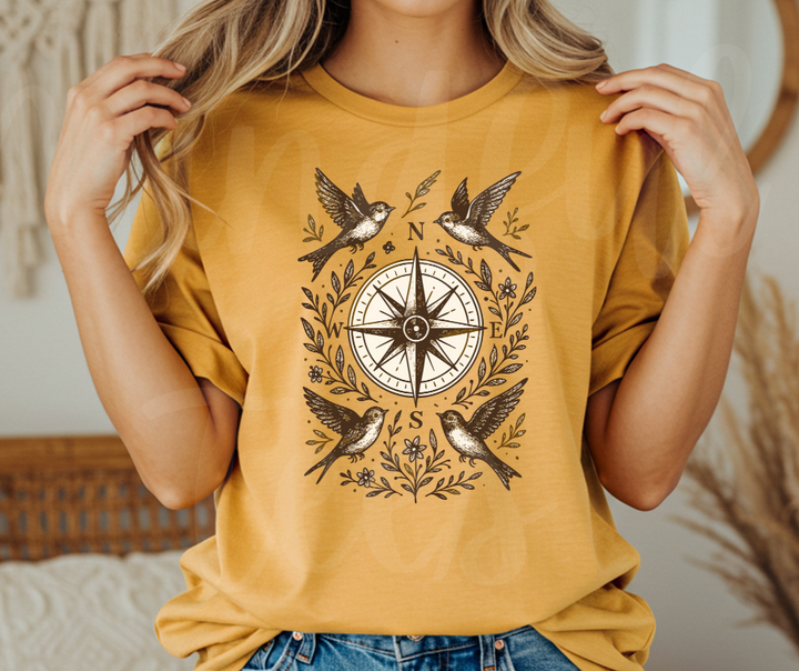 "The Compass" Birdwatching Design Birds and Nature Inspired Unisex heavyweight t-shirt