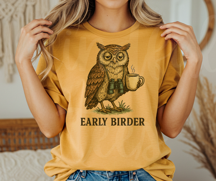 "Early Birder" Birdwatching Design Birds and Nature Inspired Unisex heavyweight t-shirt