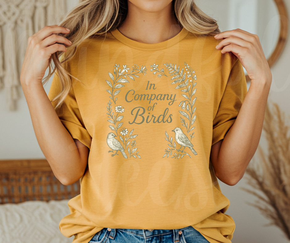 "In Company of Birds" Birdwatching Design Birds and Nature Inspired Unisex heavyweight t-shirt