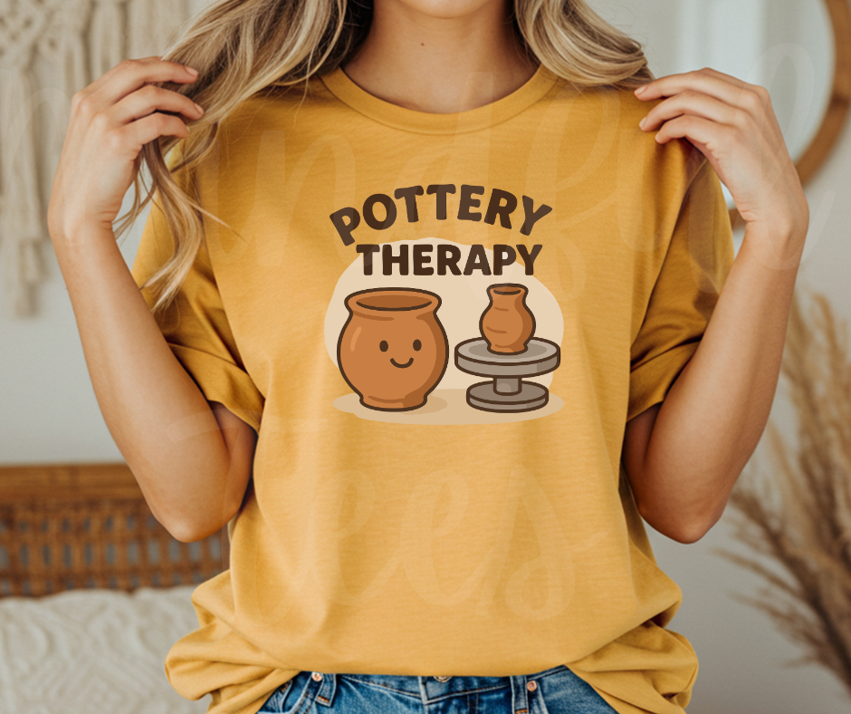 "Pottery Therapy" Funny Design Pottery Clay Hobby Inspired Unisex heavyweight t-shirt