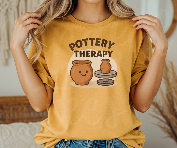 "Pottery Therapy" Funny Design Pottery Clay Hobby Inspired Unisex heavyweight t-shirt